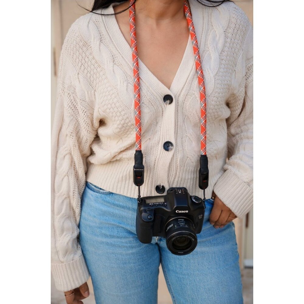 THICK 42” Bright Red/Grey/White  Camera Rope Strap w/ Peak Design Anchors